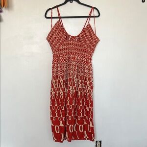 Anthropologie Rust and Cream Midi Cut-out Dress